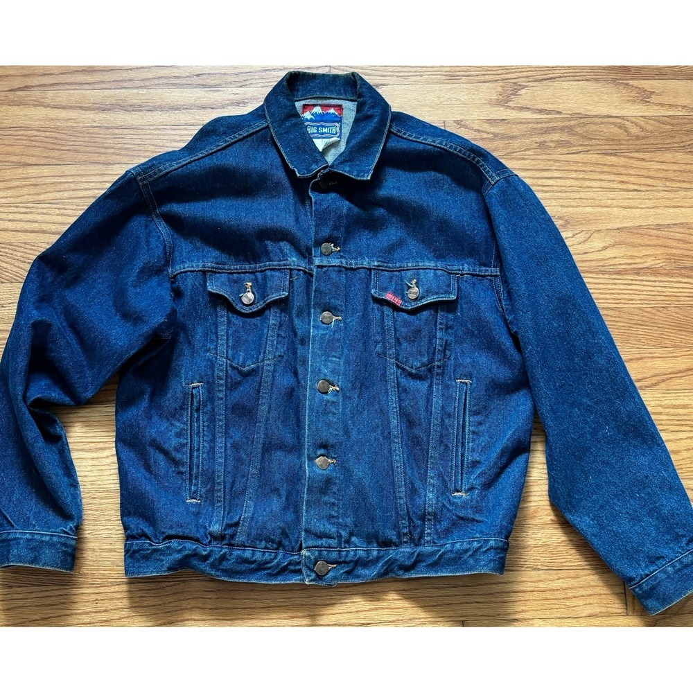 Vintage Big Smith Jacket Mens M Blue Denim Trucker Made USA Back Hit #1 Fly Boy